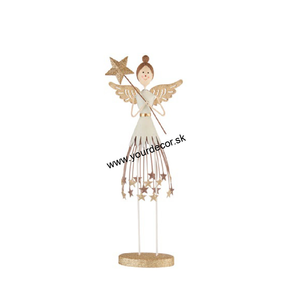 XMAS Anjel s hviezdnou sukňou veľký, zlatá/biela, H38cm