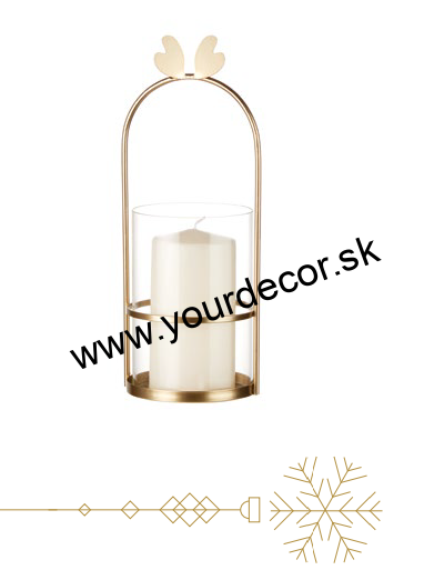 XMAS Lampáš s úchytom, zlatá/číra, +sviečka, H29 cm