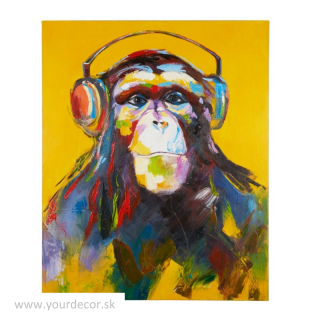 1Q198 Obraz Opica so slúchadlami, 80 x 100 cm