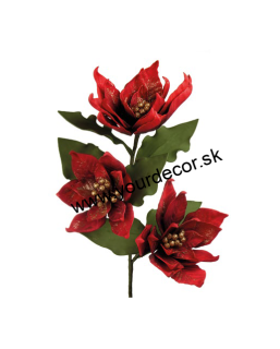 XMAS Umelá kvetina Vianočná ruža červená 4, H90cm