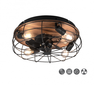 Ventilátor s osvetlením TRONDHEIM Black/Wood, 4/E27, D48cm