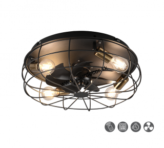 Ventilátor s osvetlením TRONDHEIM Black/Brass, 4/E27, D48cm