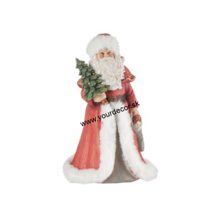 XMAS Santa v kožuchu so stromčekom, H21cm
