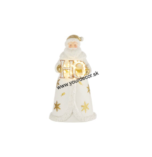 XMAS Santa "HO" biela/zlatá, LED, 2AA, H19cm