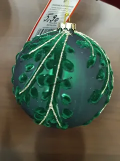 Vianočná guľa zelená / zamatové listy D10cm 