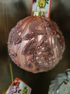 Vianočná guľa ružová - trblietky D9cm 