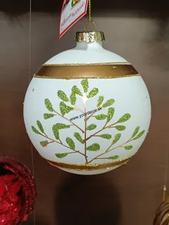 Vianočná guľa zelený stromček/biela/zlatá D10cm