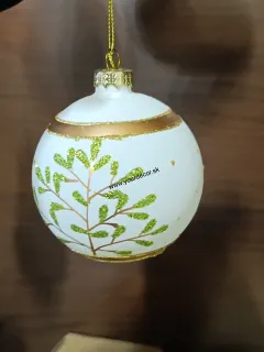 Vianočná guľa zelený stromček/biela/zlatá D8cm