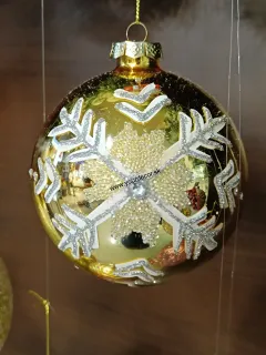 Vianočná guľa zlatá so snehovou vločkou D10cm