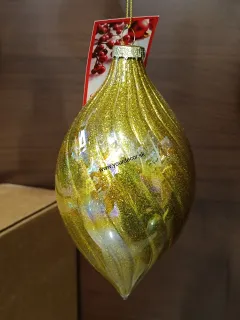 Vianočná guľa zlatá šiška s vrúbkovaním 8,4x17cm