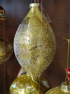 Vianočná guľa šiška s kryštálikmi 8,4x15,3cm