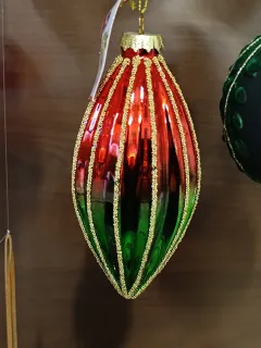 Vianočná guľa červeno-zelená šiška 5,5x13,5cm