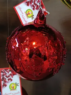 Vianočná guľa červená s flitrami D10cm