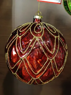 Vianočná guľa červená so zlatým vzorom D15cm