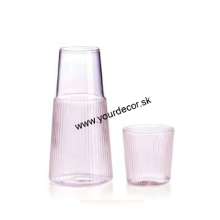Karafa s pohárom NARCISO ružová plisé 230ml / 600ml, SET